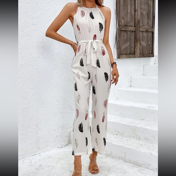 Boho feather print halter jumpsuit - Picture 14 of 16